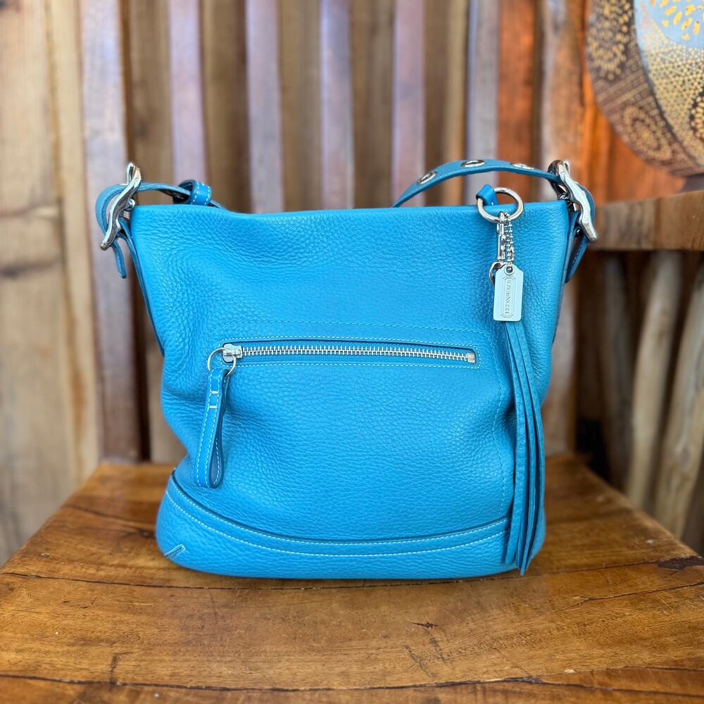Vintage Y2K Coach Legacy Slim Duffle 1427 Turquoise Pebbled Leather Crossbody